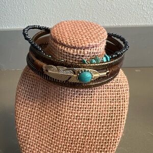 Turquoise Feather Boho Wrap Bracelet